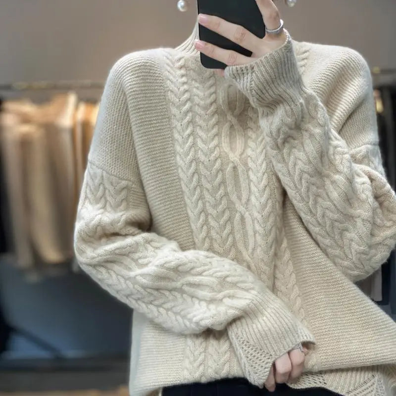 Women's chunky knit turtleneck sweater, designed for everyday wear