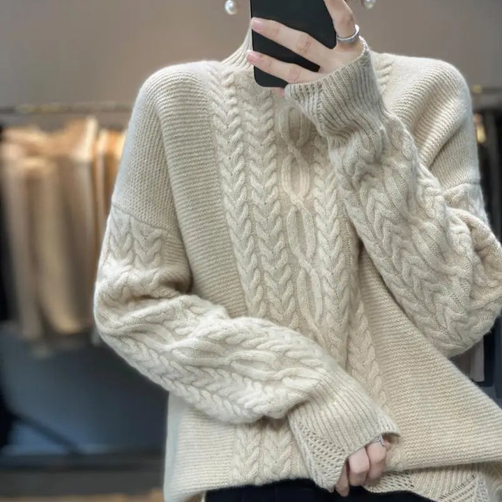 Women's chunky knit turtleneck sweater, designed for everyday wear