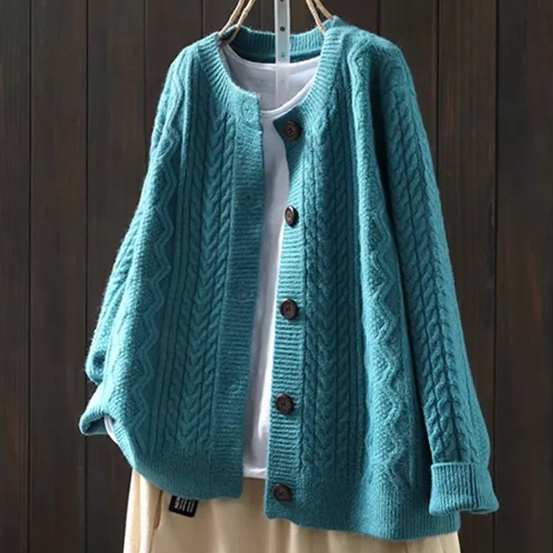 Women's Thick Knit Cardigan Sweater in Solid Color for Everyday Wear