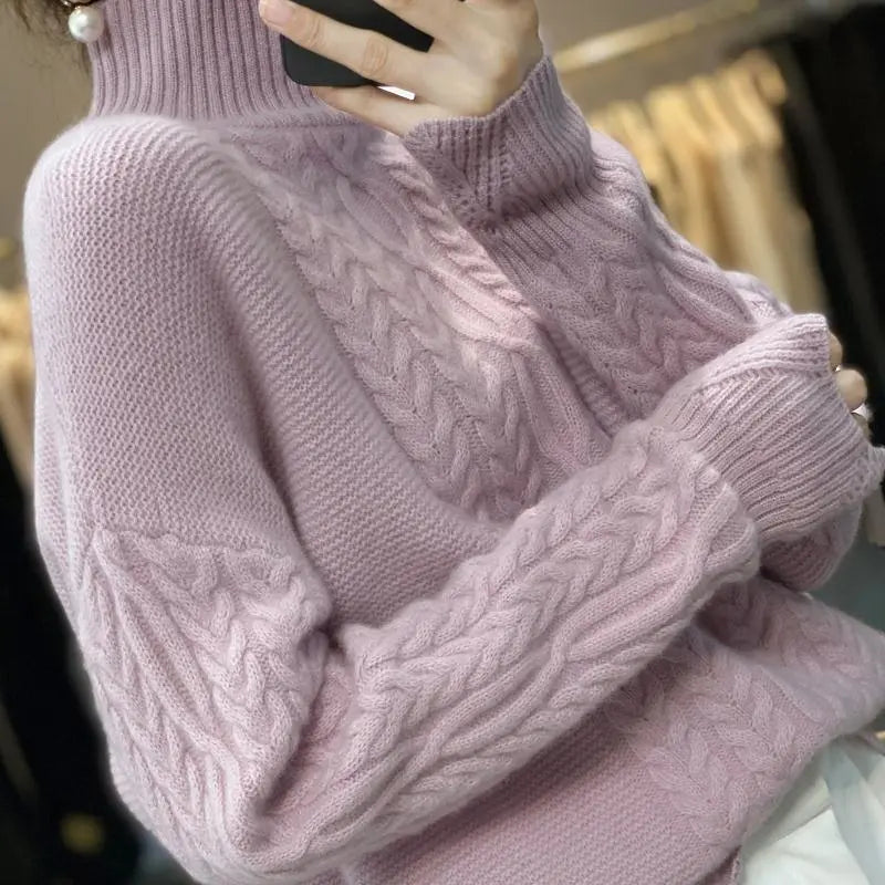 Women's chunky knit turtleneck sweater, designed for everyday wear