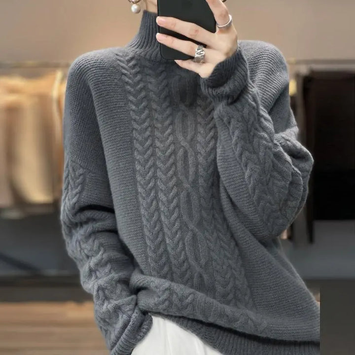 Women's chunky knit turtleneck sweater, designed for everyday wear