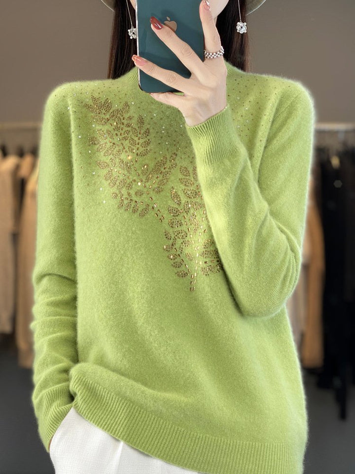 Best-selling solid color sweater adorned with diamonds