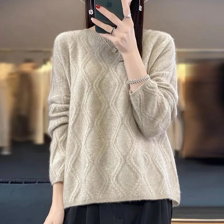 Women's Cashmere Sweater with Round Neck, Made of Knit Fabric