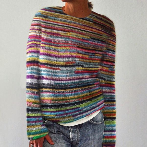 Simple and Comfortable Women's Sweater in Colorful Stripes