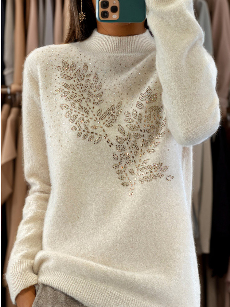 Best-selling solid color sweater adorned with diamonds