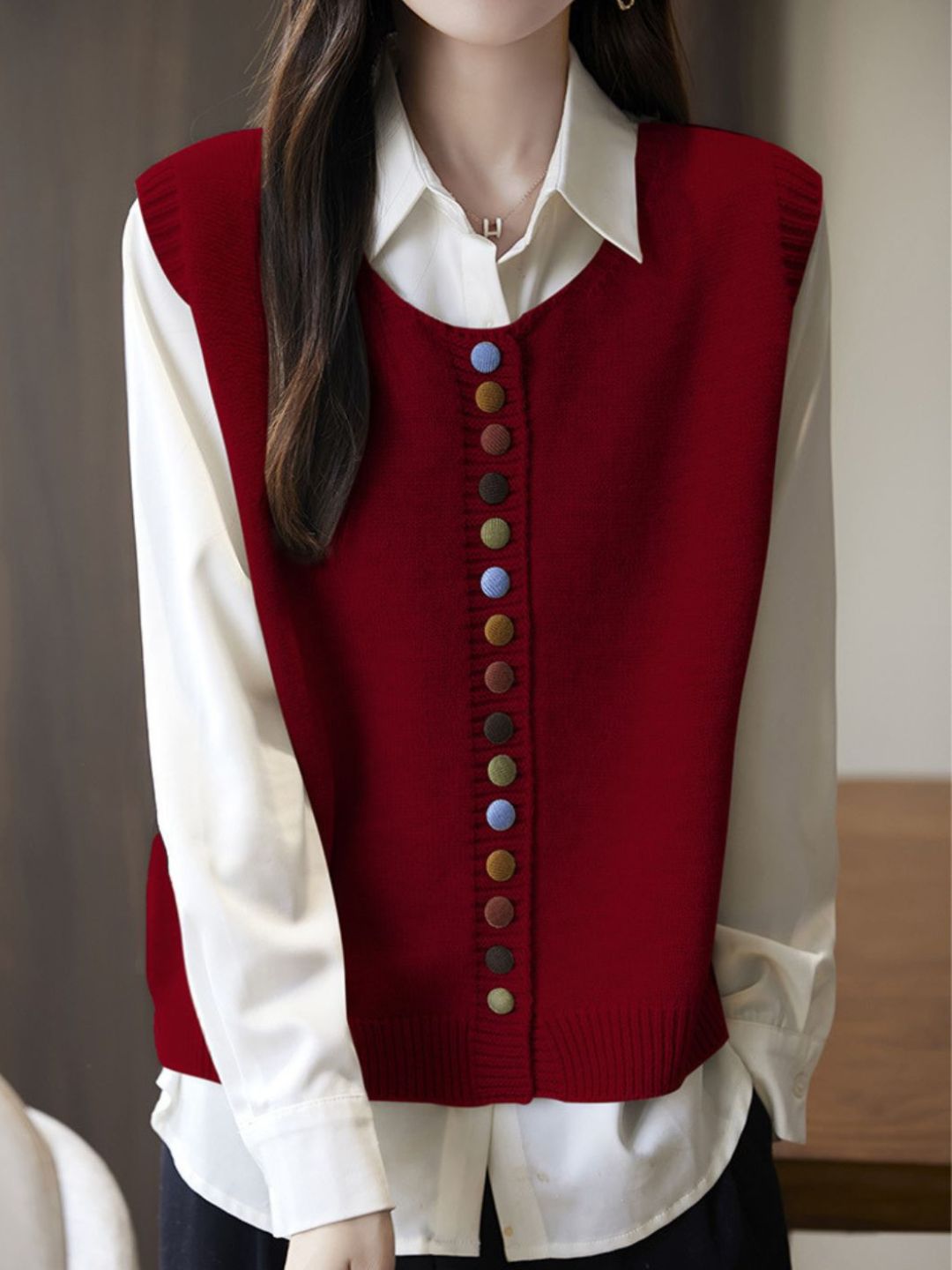 Women's Solid Color Sweater Vest for Everyday Wear