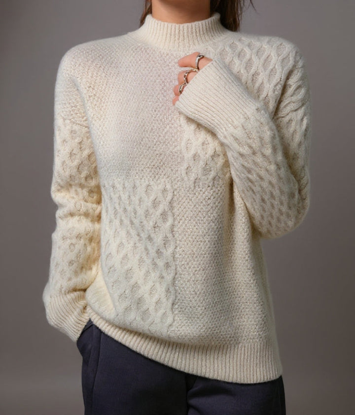 Simple and Comfortable Women's Knit Sweater, Solid Color, Stand-Up Collar 03