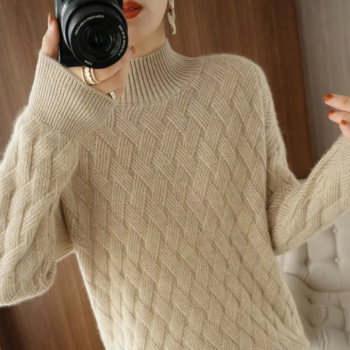Warm solid color knitted sweater