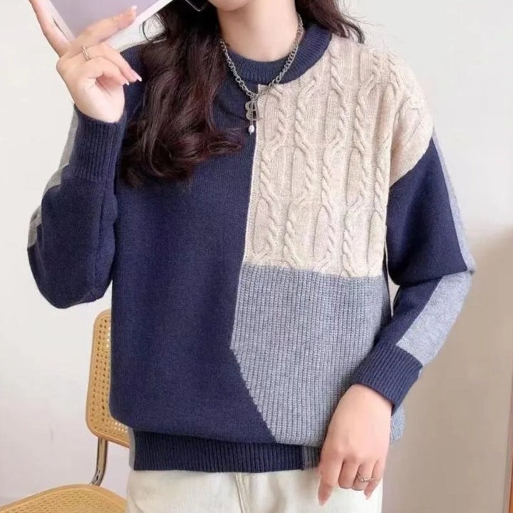 Cozy, thick, cashmere sweater with color blocks 02