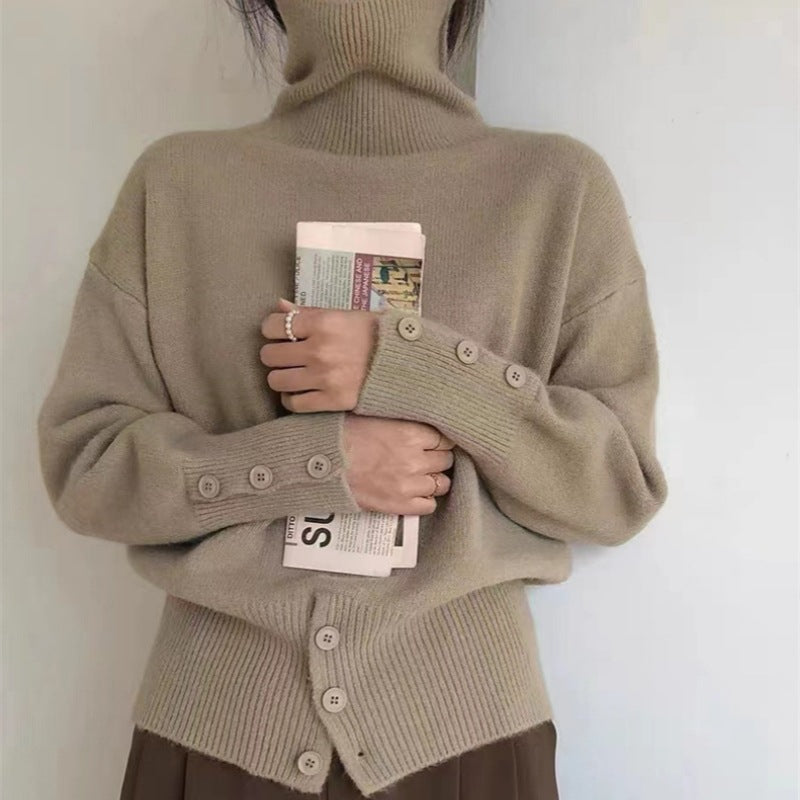 Women's Solid Sweater with Turtleneck for Everyday Wear