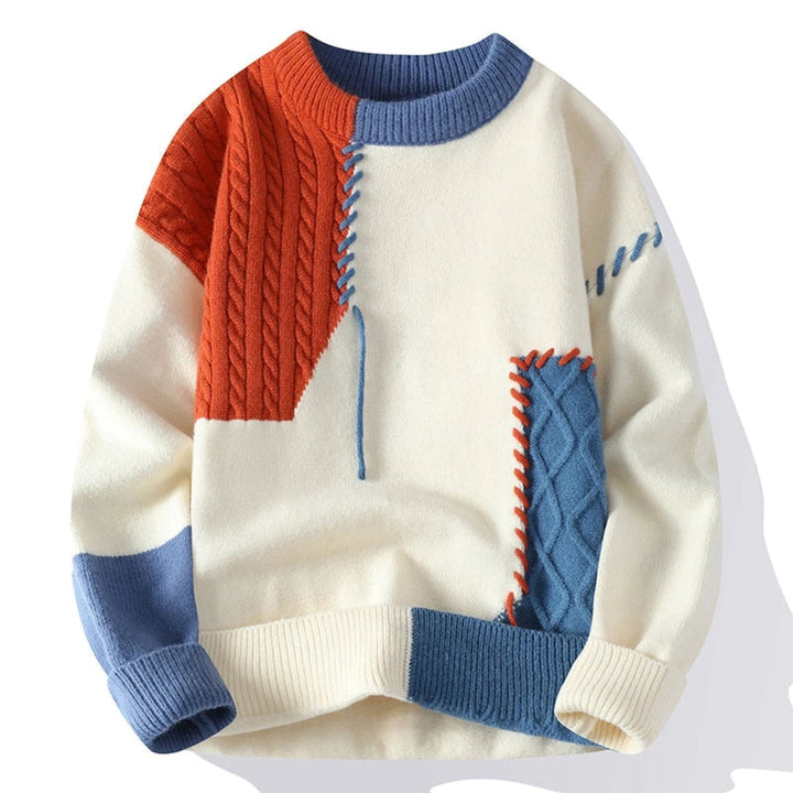 Cozy, chunky cashmere sweater in color blocks