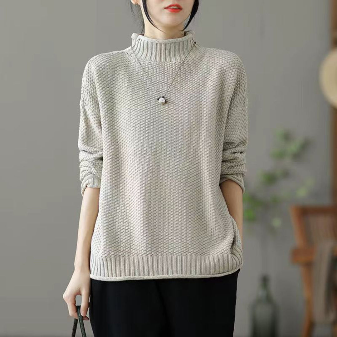 Women's solid color sweater, loose, elegant, mock turtleneck, everyday wear