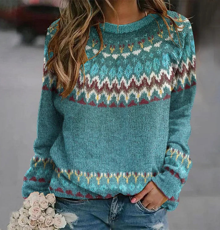 Vintage Style Cashmere Sweater with Wave Print