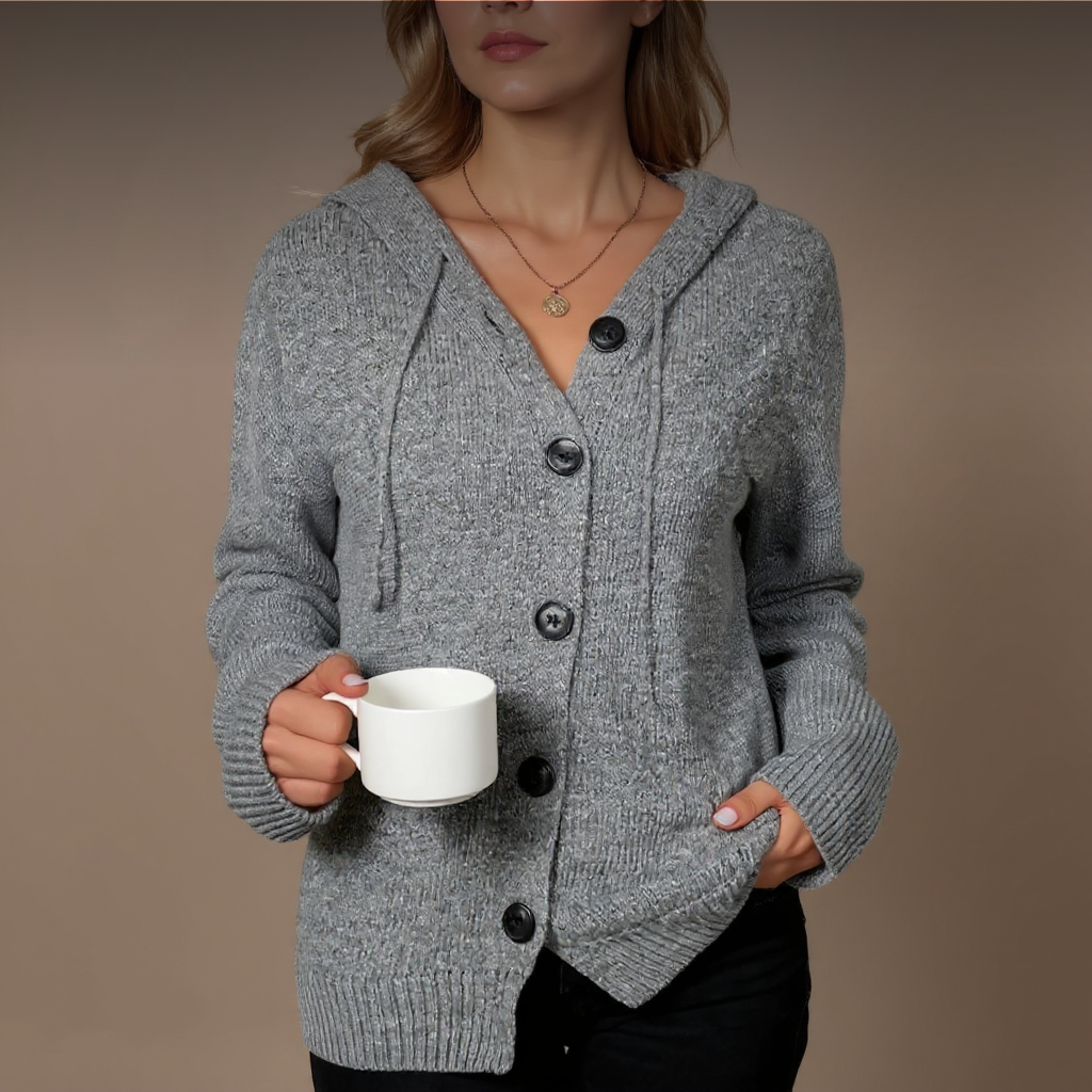 Solid Color Cardigan Sweater with V-Neck