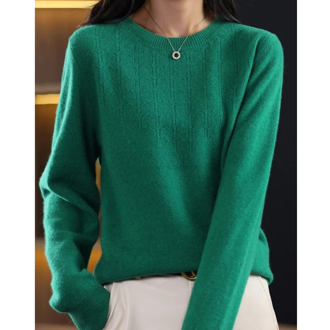 Loose solid color sweater with a round neckline