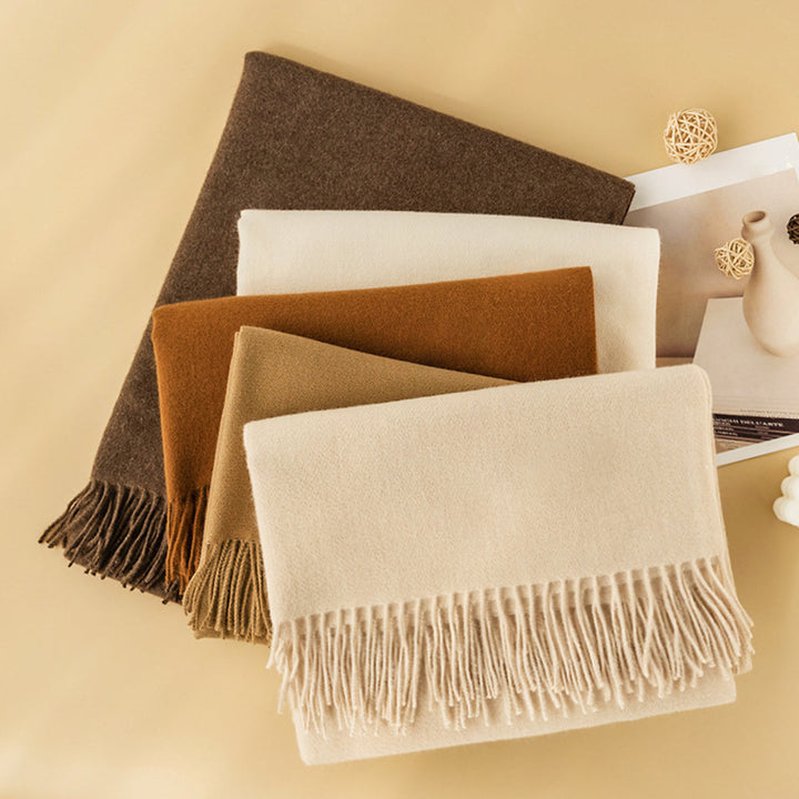 Women's Solid Color Knit Scarf, Plush with Fringes