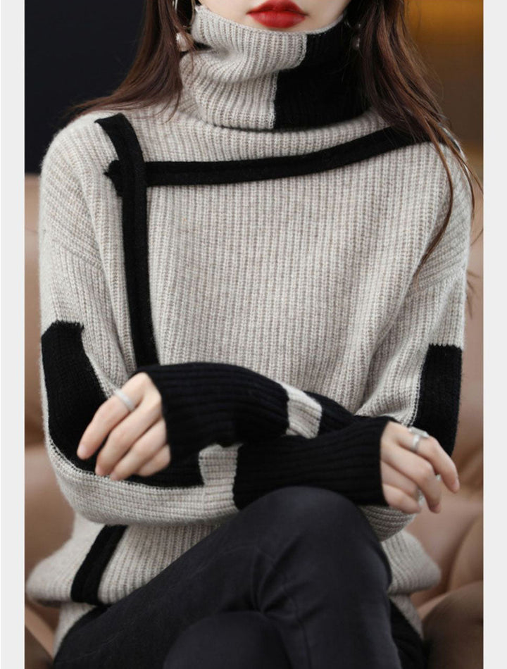 Women's Color Block Turtleneck Sweater for Everyday Wear