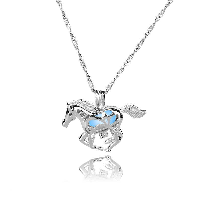 Illuminated horse pendant necklace with galloping horse motif