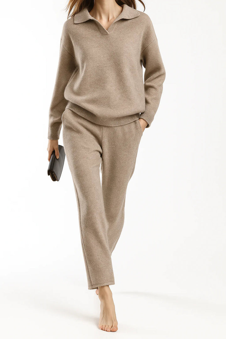 Elegant and comfortable loose, casual sweater + wide-leg pants set, two-piece