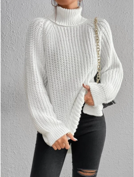 Simple and comfortable women's knitted sweater, solid color, with a stand-up collar