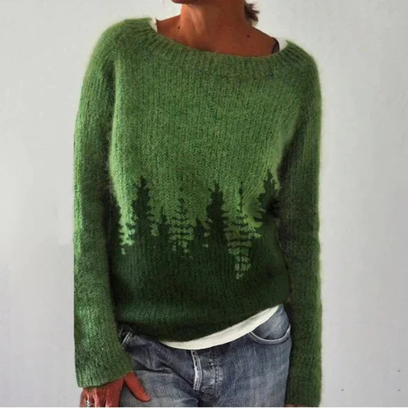 Retro-style pullover sweater with a round neckline