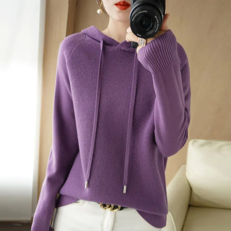 Warm hoodie sweater in solid color