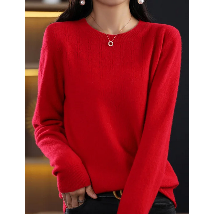 Loose solid color sweater with a round neckline