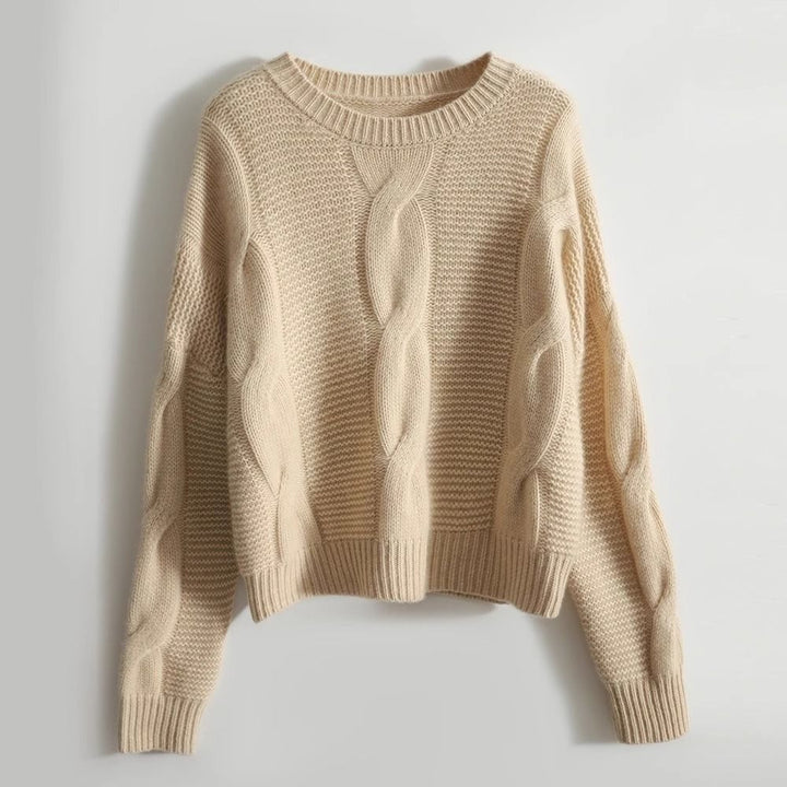 Solid color cashmere sweater with a round neckline, elegant and comfortable
