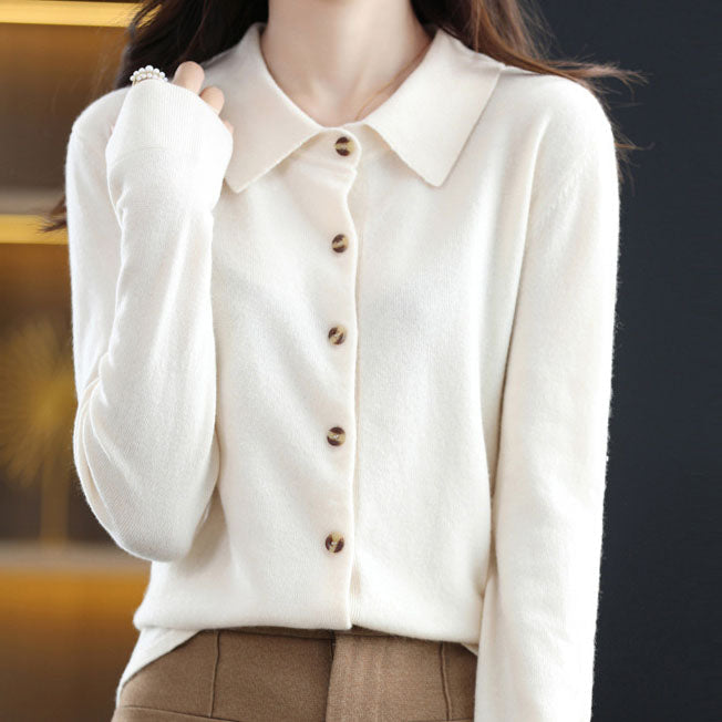 Elegant and Comfortable Sweater with Cashmere Lapels in Solid Color 03