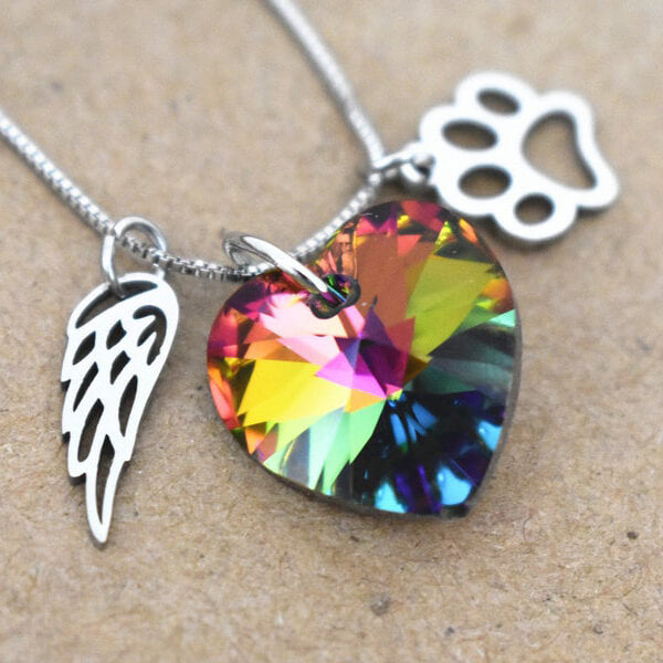 Memorial Necklace with Rainbow Heart