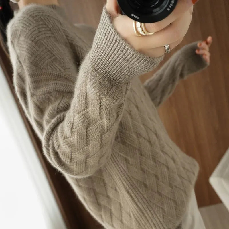 Warm solid color knitted sweater