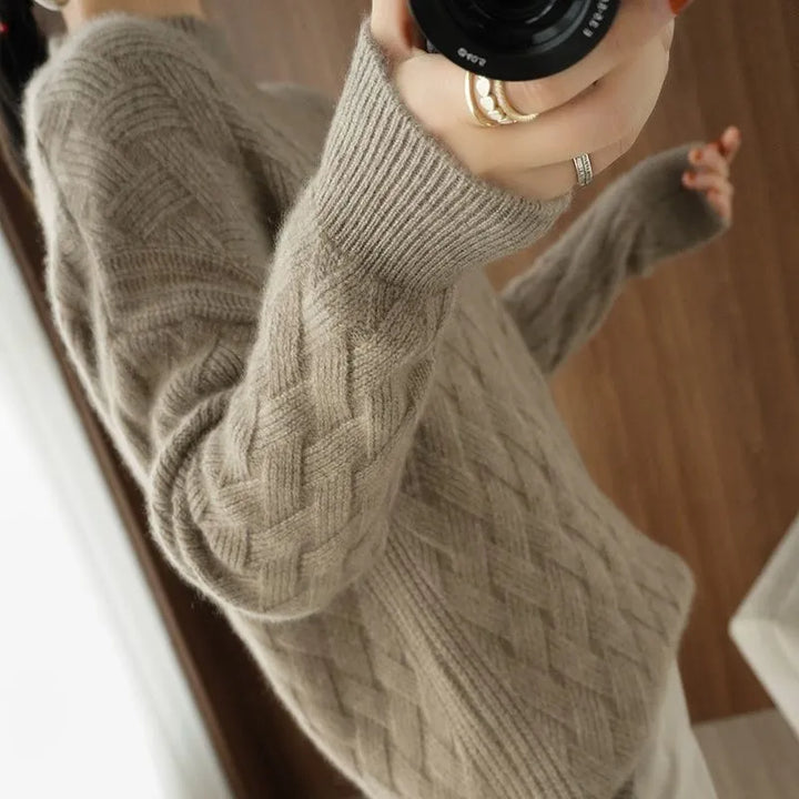 Warm solid color knitted sweater