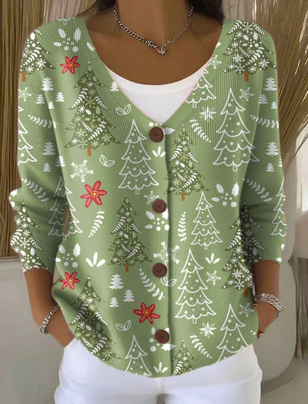Elegant and comfortable cardigan in matcha green with a fresh floral pattern, perfect for everyday wear