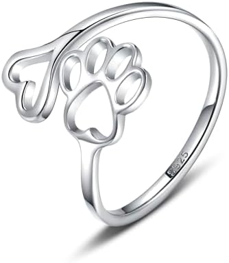 Adjustable 925 Sterling Silver Ring with Paw Print and Artisan Heart