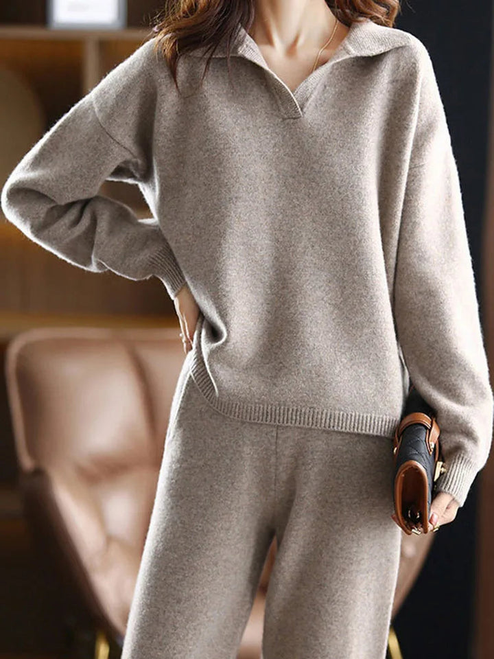 Elegant and comfortable loose, casual sweater + wide-leg pants set, two-piece