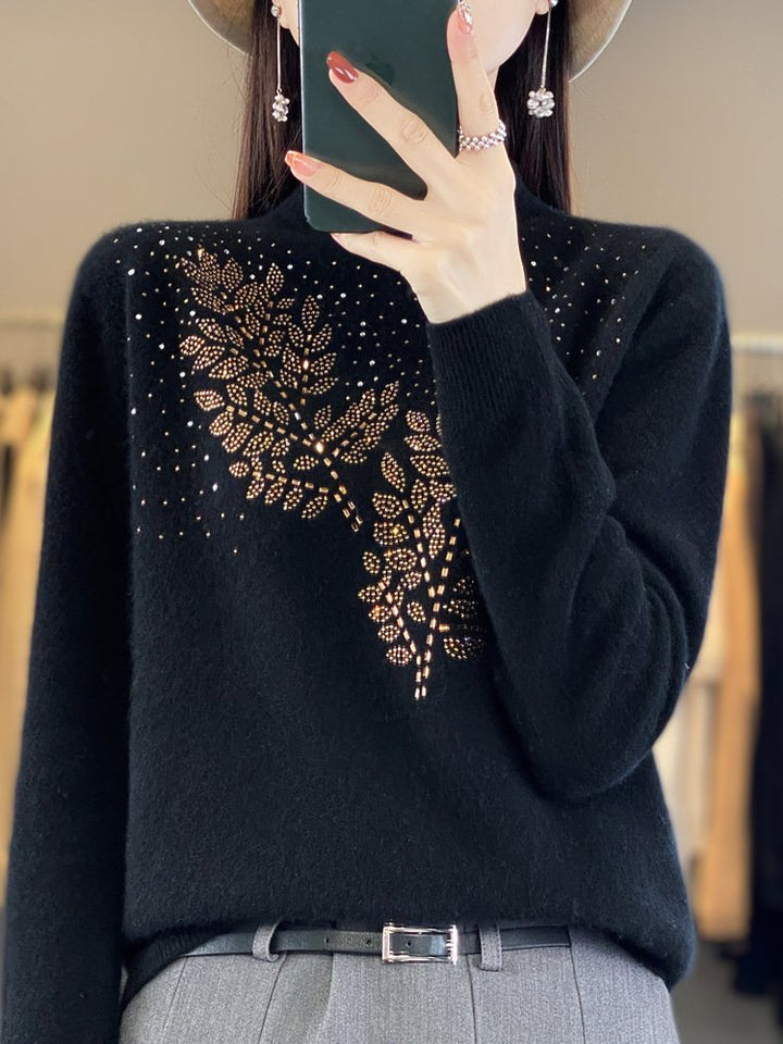 Best-selling solid color sweater adorned with diamonds 02