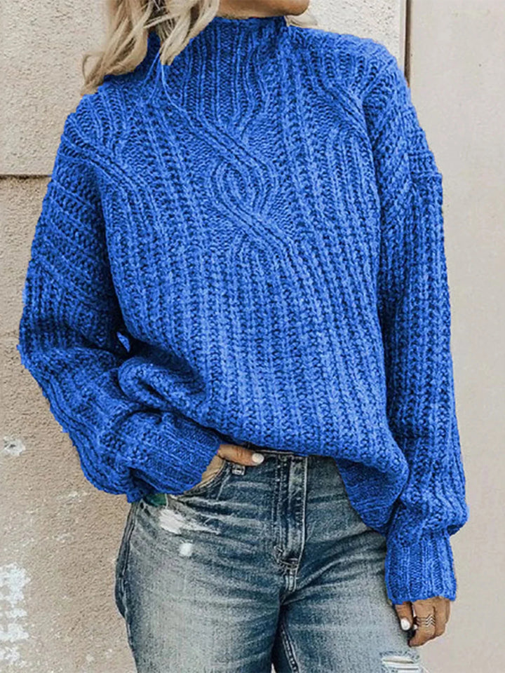 Women's solid color turtleneck sweater with a woven pattern, suitable for everyday wear