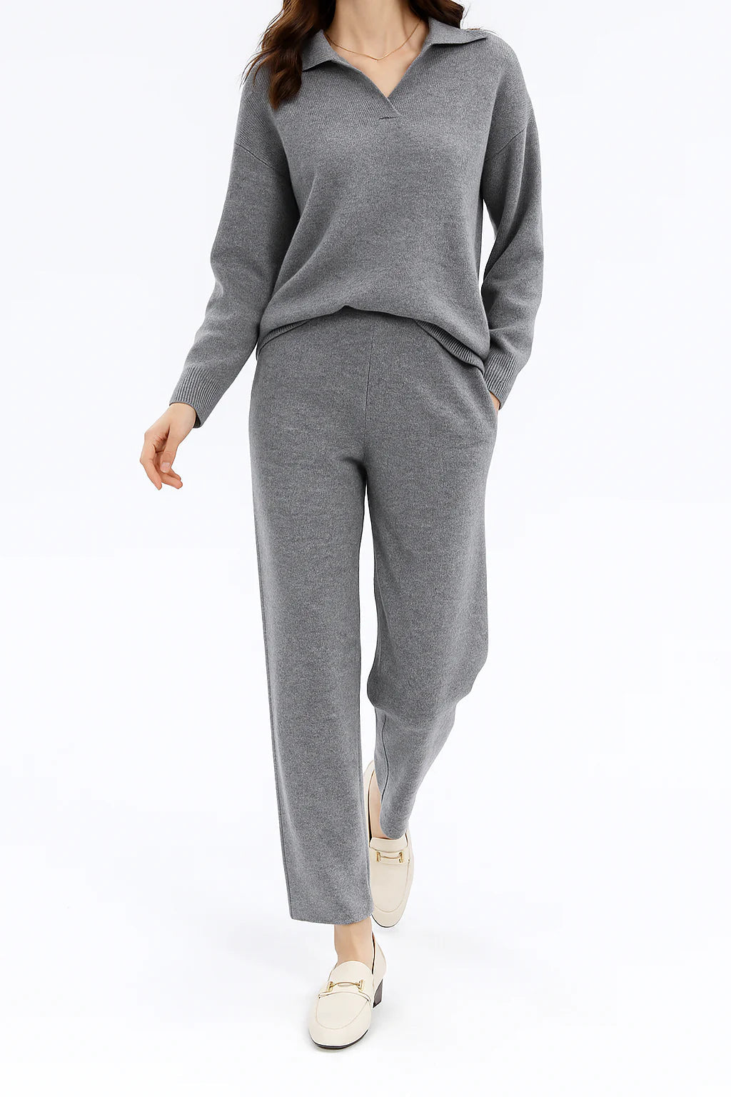 Elegant and comfortable loose, casual sweater + wide-leg pants set, two-piece