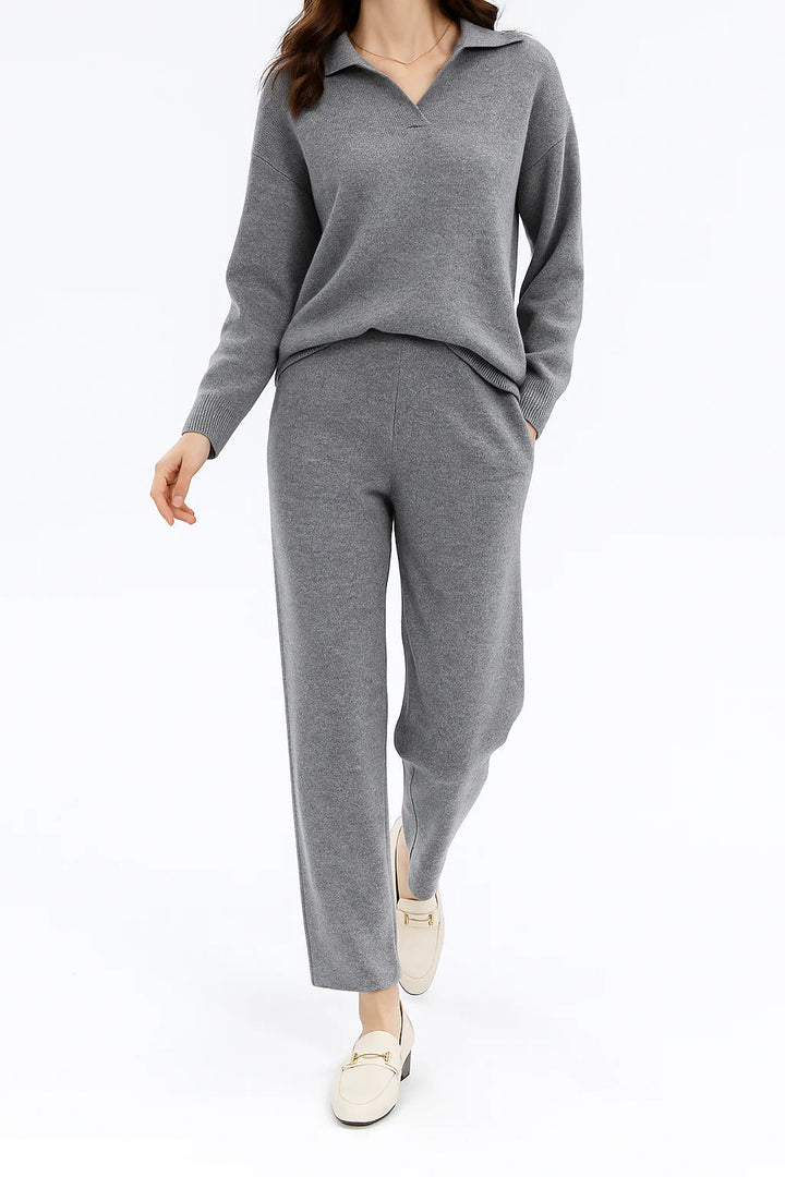 Elegant and comfortable loose, casual sweater + wide-leg pants set, two-piece