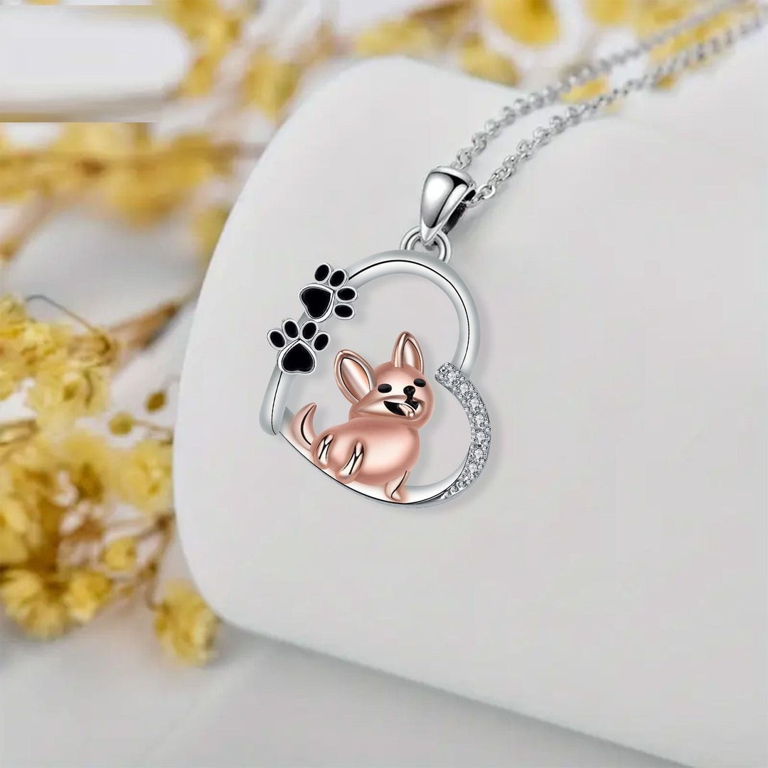 Necklace with Heart and Dog in Rose Gold