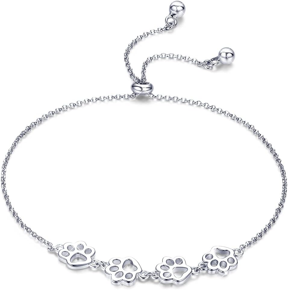 Sterling Silver Dog Paw Print Bracelet – Adjustable