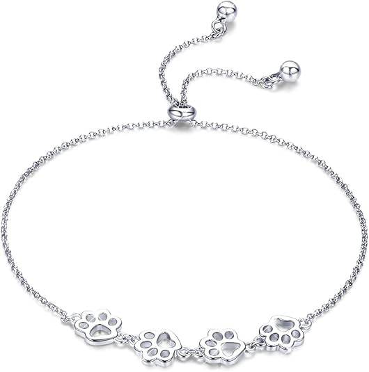 Sterling Silver Dog Paw Print Bracelet – Adjustable