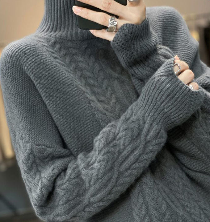 Women's chunky knit turtleneck sweater, designed for everyday wear
