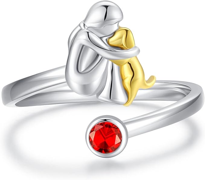 adjustable ring for dogs with female figure in 925 silver