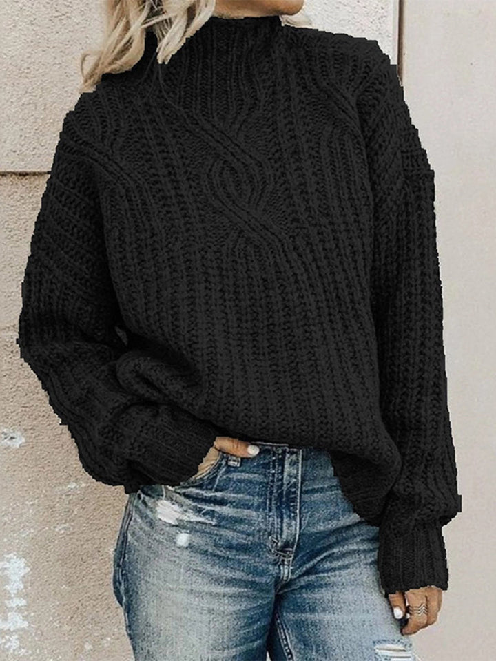Women's solid color turtleneck sweater with a woven pattern, suitable for everyday wear