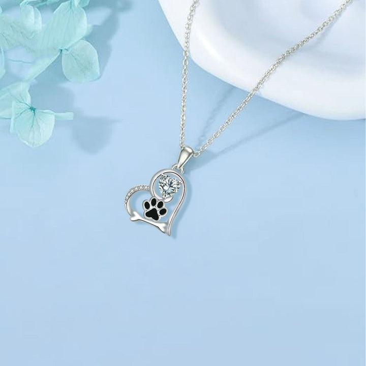 Heart Paw Shaped Sapphire Necklace - For Dog Lovers