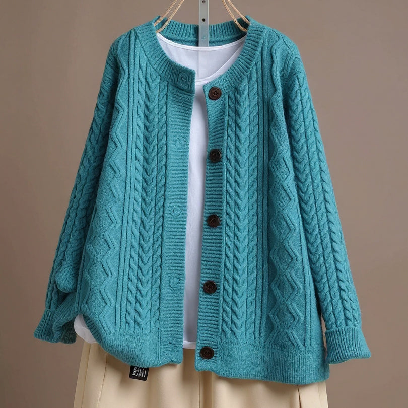 Women's Thick Knit Cardigan Sweater in Solid Color for Everyday Wear