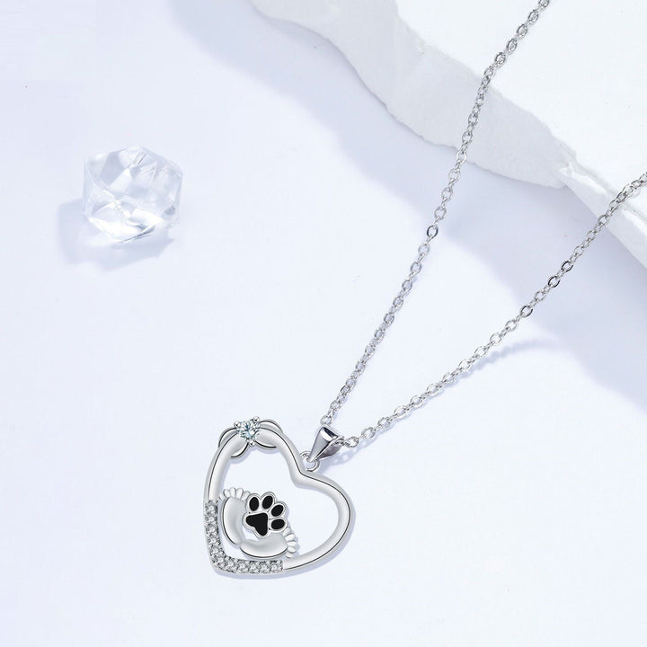 Necklace with Sapphire and Dog Paw—Faithful Companions