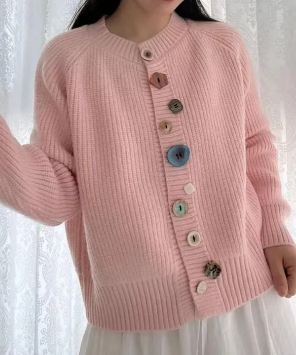 Elegant and comfortable cardigan made from soft-touch material with multicolored buttons