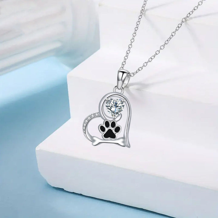 Heart Paw Shaped Sapphire Necklace - For Dog Lovers